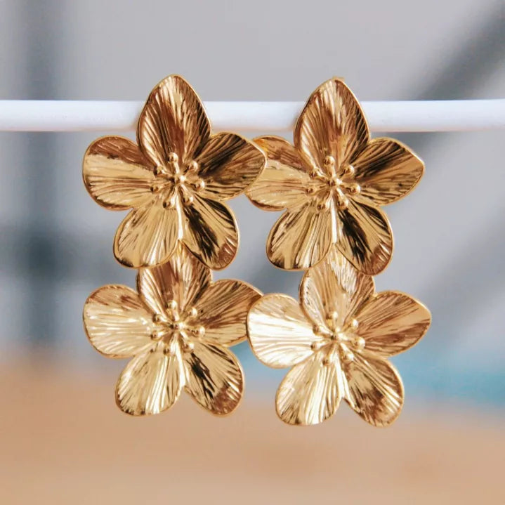 Boucles d'oreilles Double Fleur large - Bazou