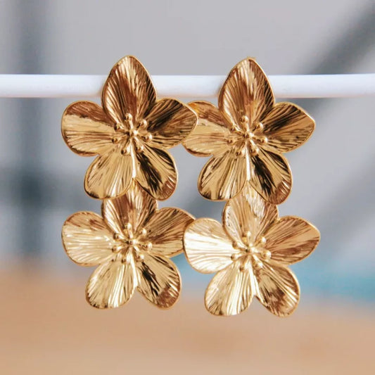 Boucles d'oreilles Double Fleur large - Bazou