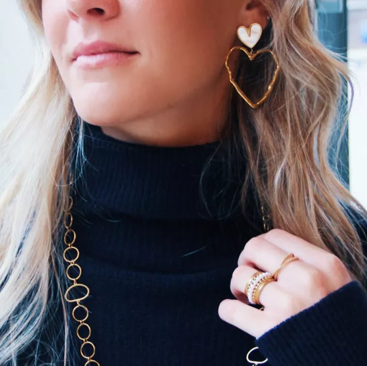 Boucles d'oreilles avec nacre et cœur ouvert - Bazou