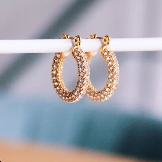 Boucles d'oreilles créoles ovales avec cristal - Bazou