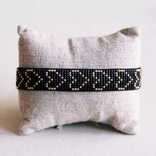 Bracelet tissé en forme de cœur - plaqué noir/or - Bazou