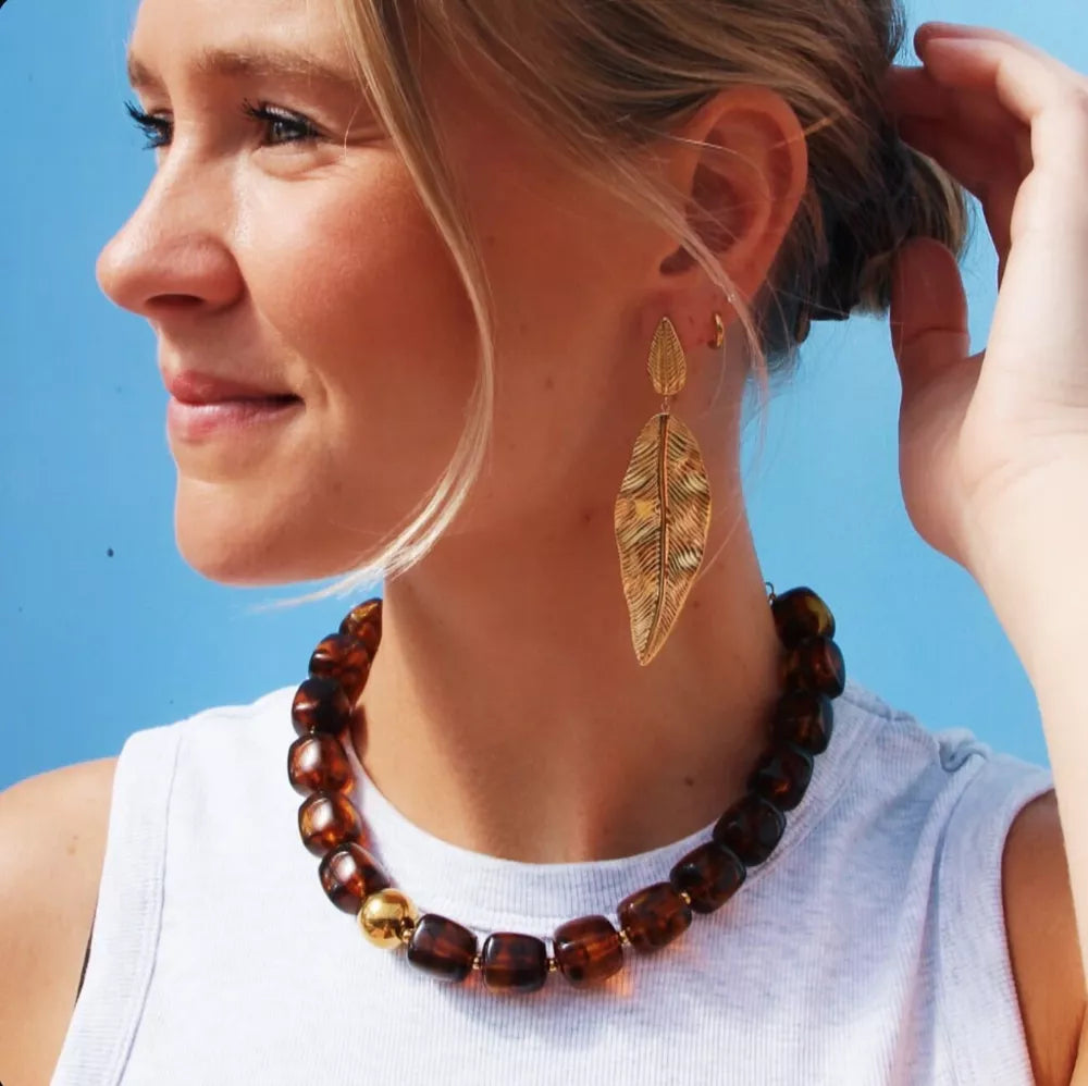 Collier de perles carrées XL - marron chiné - Bazou