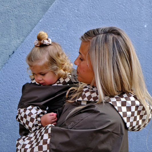 Poncho de pluie long Damier Kaki - Poule Party