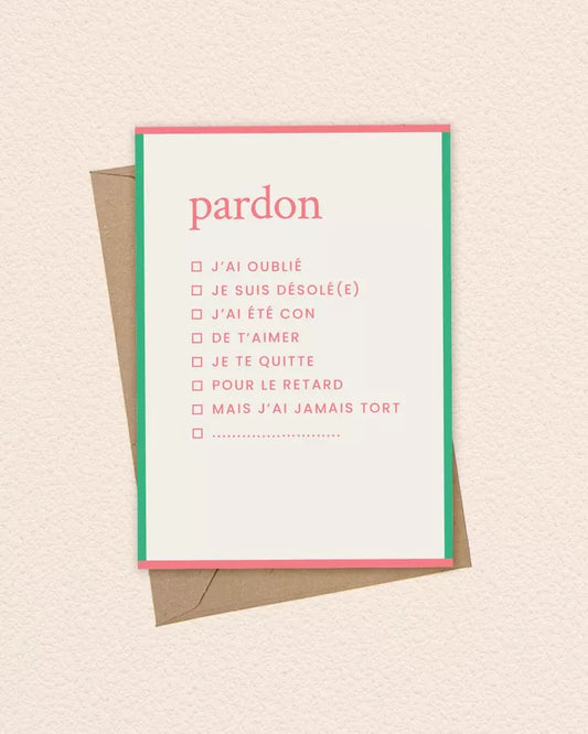 Carte postale avec enveloppe kraft - Pardon - Majo Edition