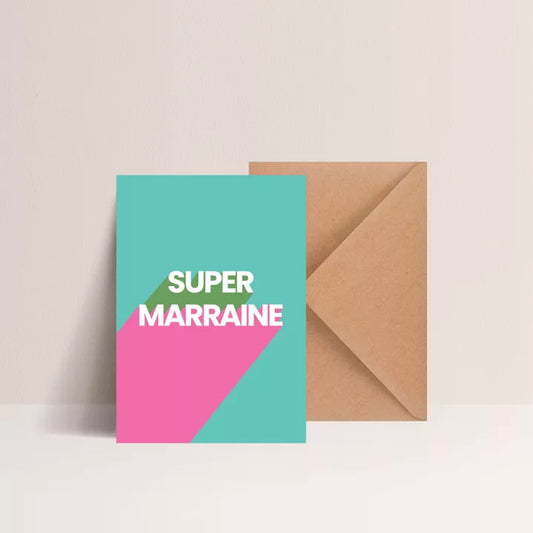 Carte postale avec enveloppe kraft - Super Marraine - Majo Edition