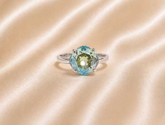 Bague ajustable MOZIE en acier argenté inoxydable "Bleu Glacier" - NOAKIS
