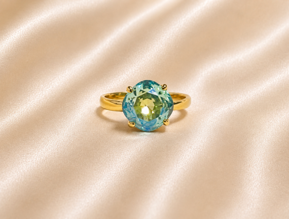 Bague ajustable MOZIE en acier doré inoxydable "Bleu Glacier" - NOAKIS