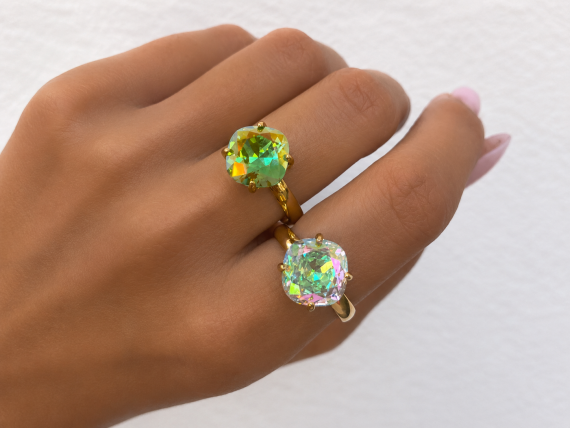 Bague ajustable MOZIE en acier doré inoxydable "Bleu Électrique" - NOAKIS