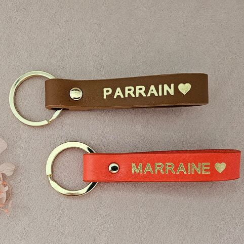 Porte-clés personnalisé en cuir "Marraine" - Royal Marais