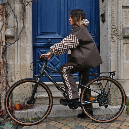 Poncho de pluie court Damier Kaki - Poule Party