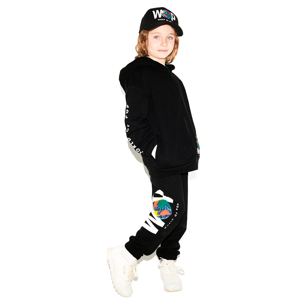WOP- veste à capuche noire pour enfant en coton bio - fille