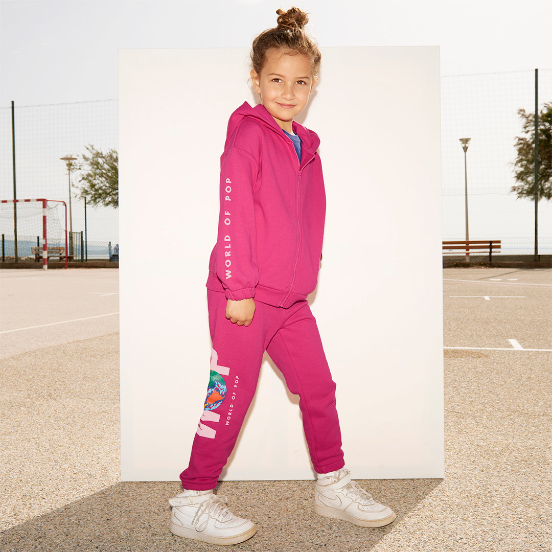 WOP- veste à capuche fuchsia pour enfant en coton bio - fille