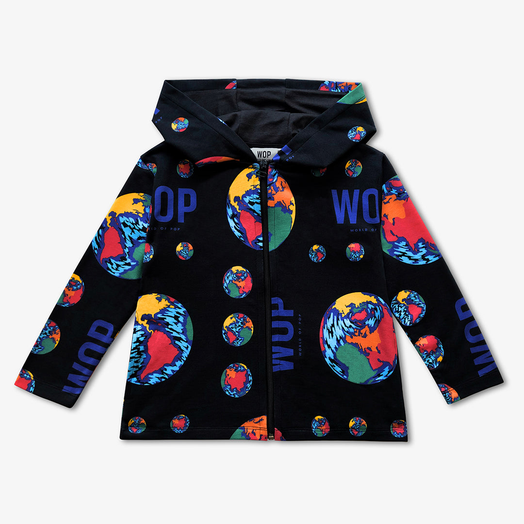 WOP-veste à capuche imprimée planète pour enfant éco-responsable-fille